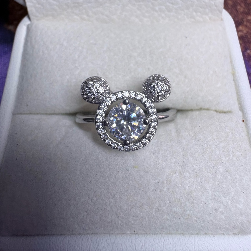 1 carat Moissanite Mickey-Style Halo Ring - Silver Plated